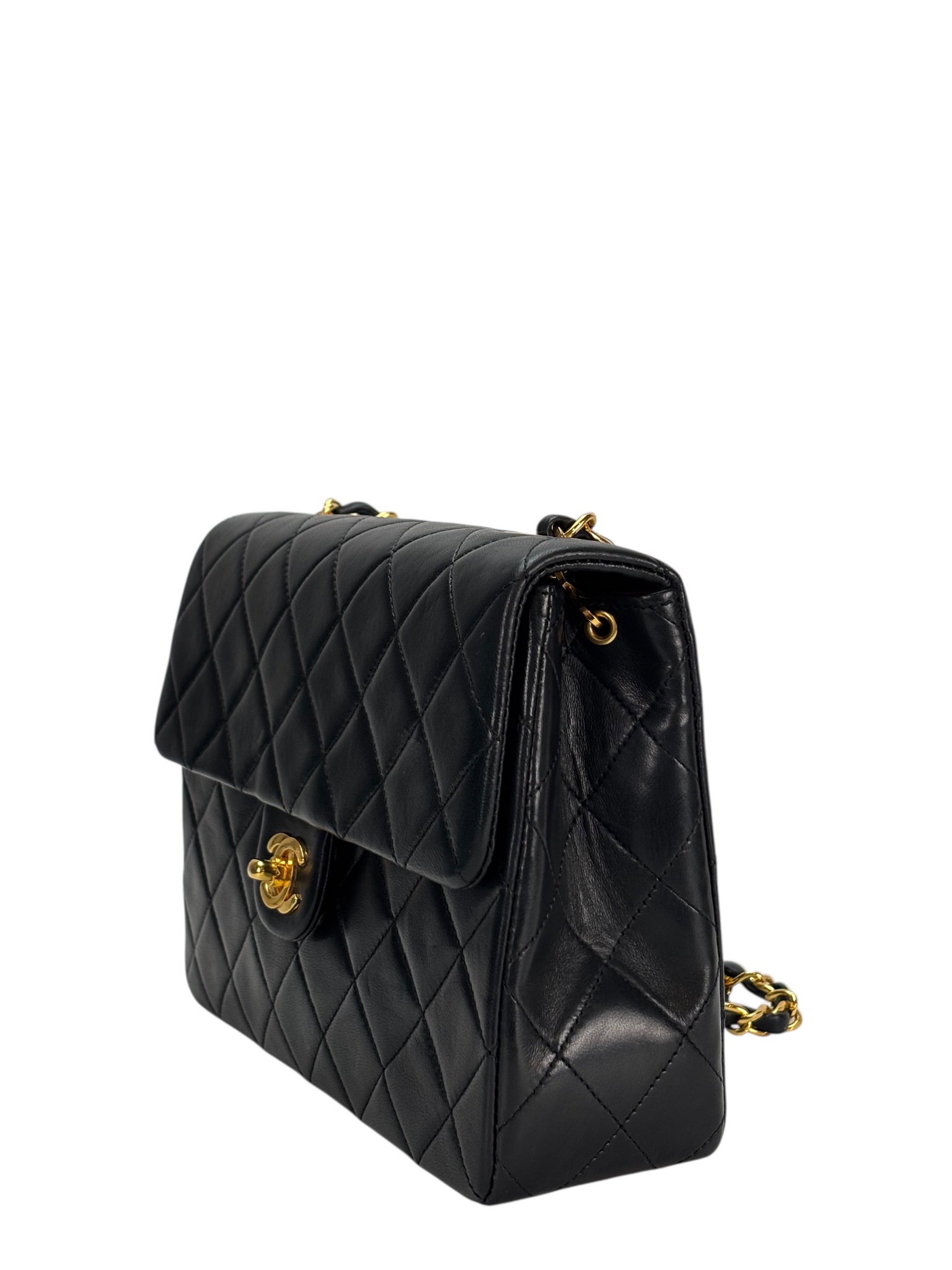 CHANEL - Black Lambskin Mini Classic Square Flap Shoulder Bag 20