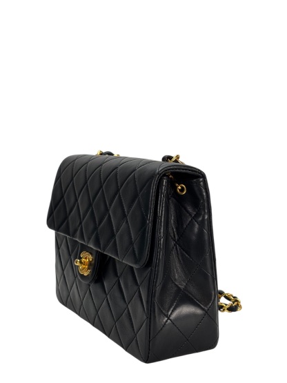 CHANEL - Black Lambskin Mini Classic Square Flap Shoulder Bag 20