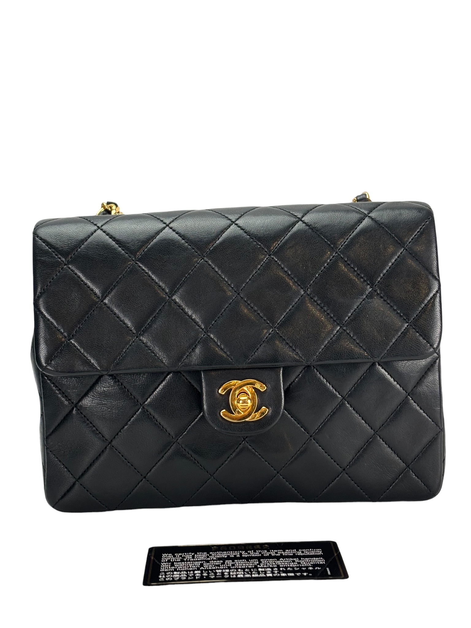 CHANEL - Black Lambskin Mini Classic Square Flap Shoulder Bag 20