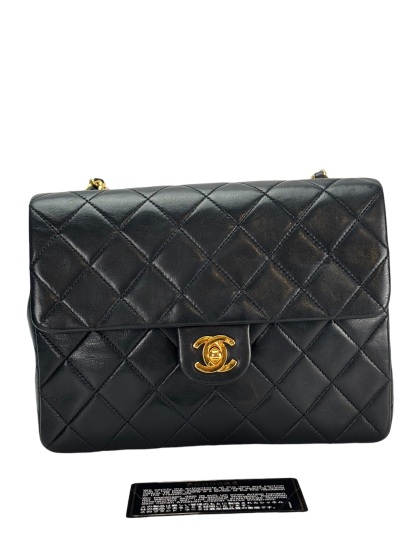 CHANEL - Black Lambskin Mini Classic Square Flap Shoulder Bag 20