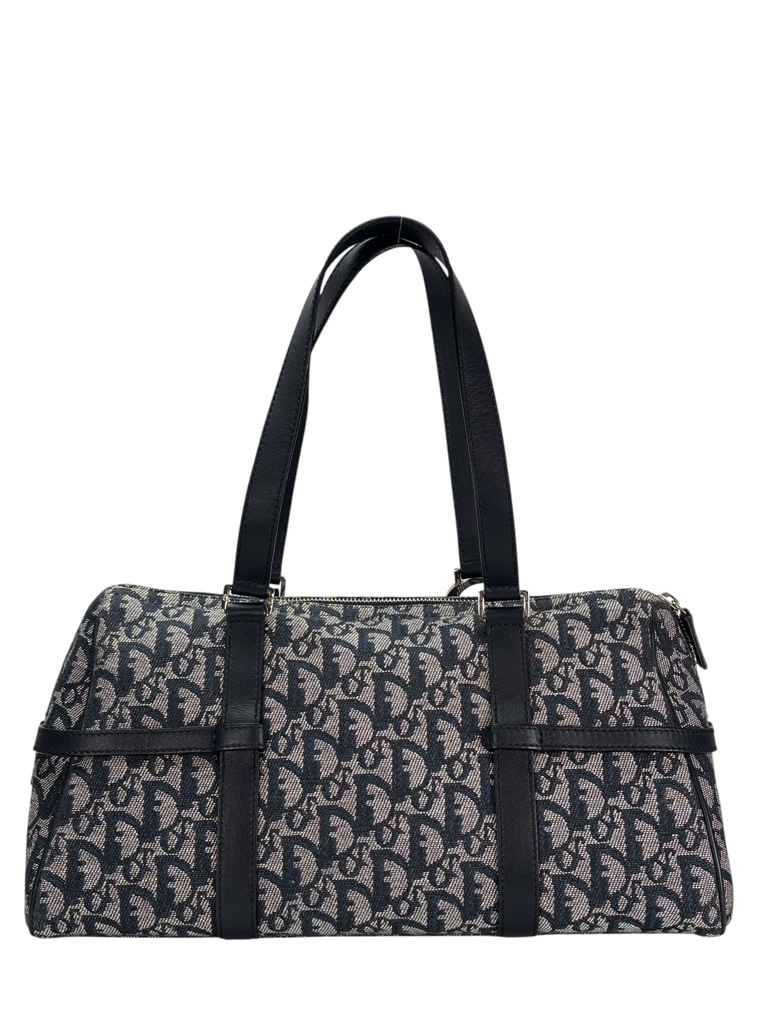 CHRISTIAN DIOR - Black Canvas Leather Trotter Logo Handbag Sliver Hardware