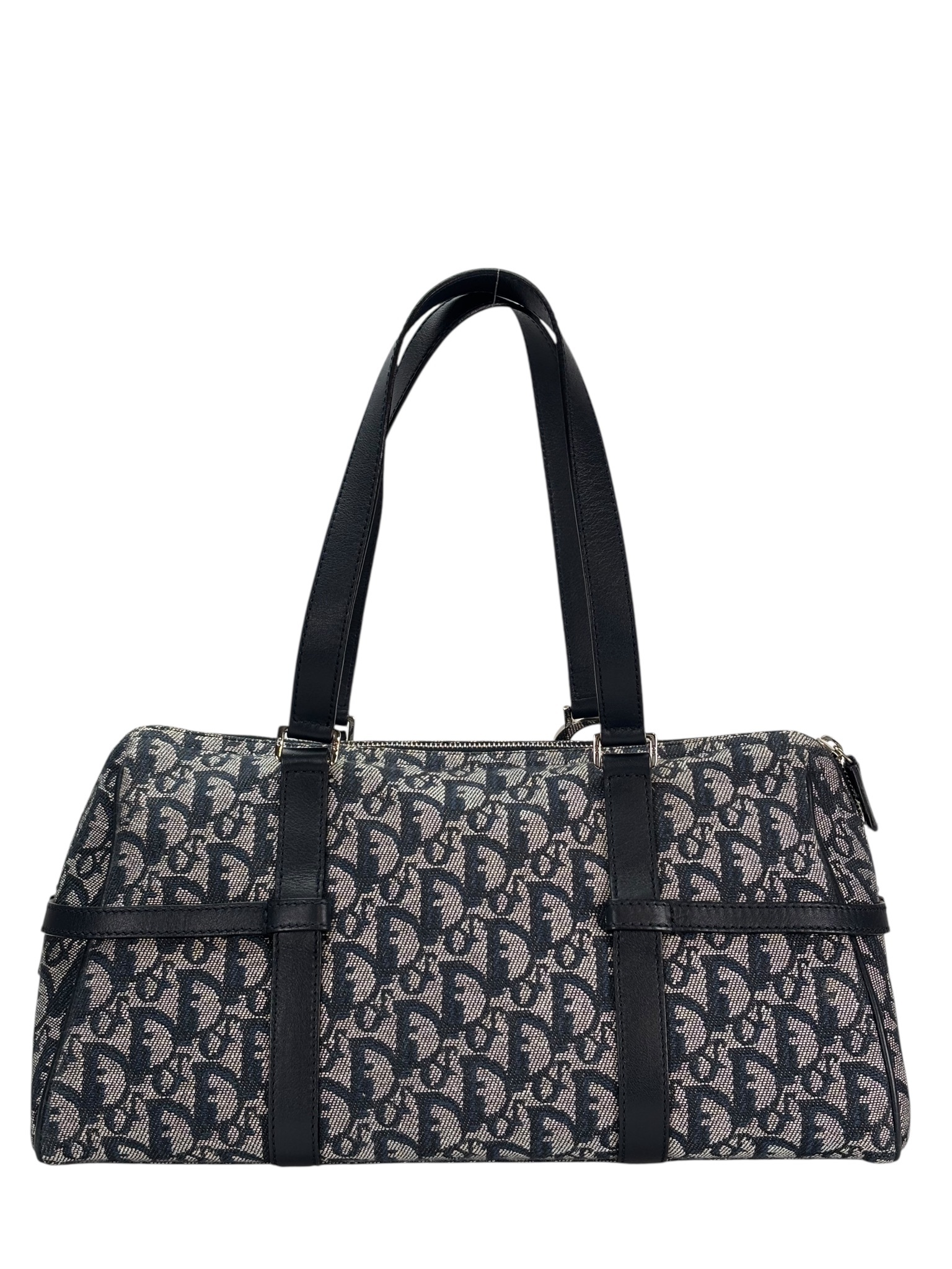 CHRISTIAN DIOR - Black Canvas Leather Trotter Logo Handbag Sliver Hardware