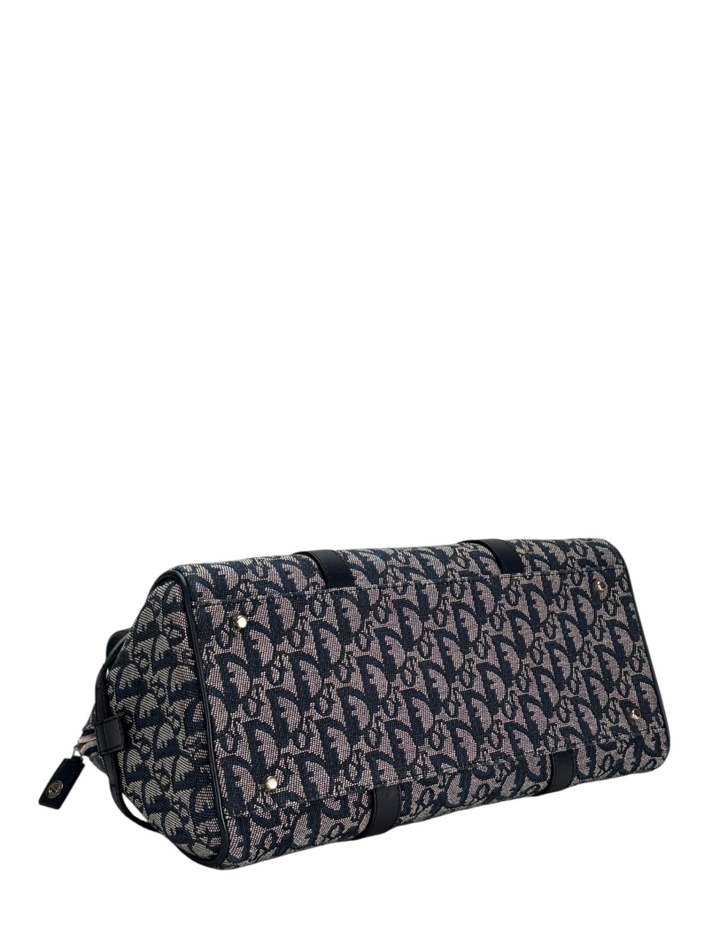 CHRISTIAN DIOR - Black Canvas Leather Trotter Logo Handbag Sliver Hardware