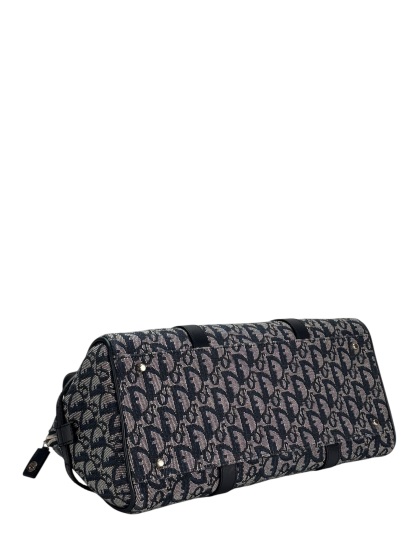 CHRISTIAN DIOR - Black Canvas Leather Trotter Logo Handbag Sliver Hardware