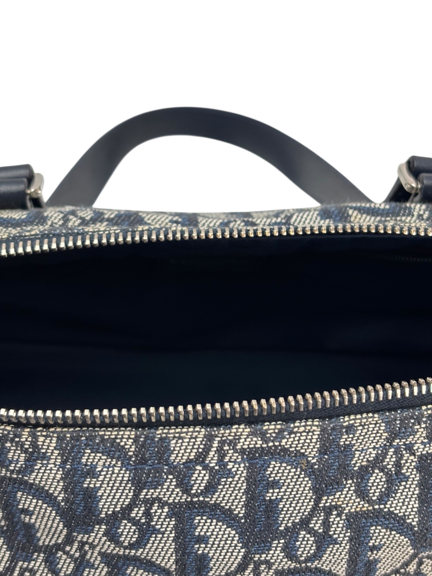 CHRISTIAN DIOR - Black Canvas Leather Trotter Logo Handbag Sliver Hardware