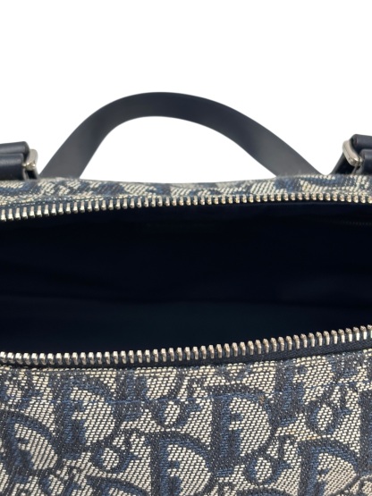 CHRISTIAN DIOR - Black Canvas Leather Trotter Logo Handbag Sliver Hardware