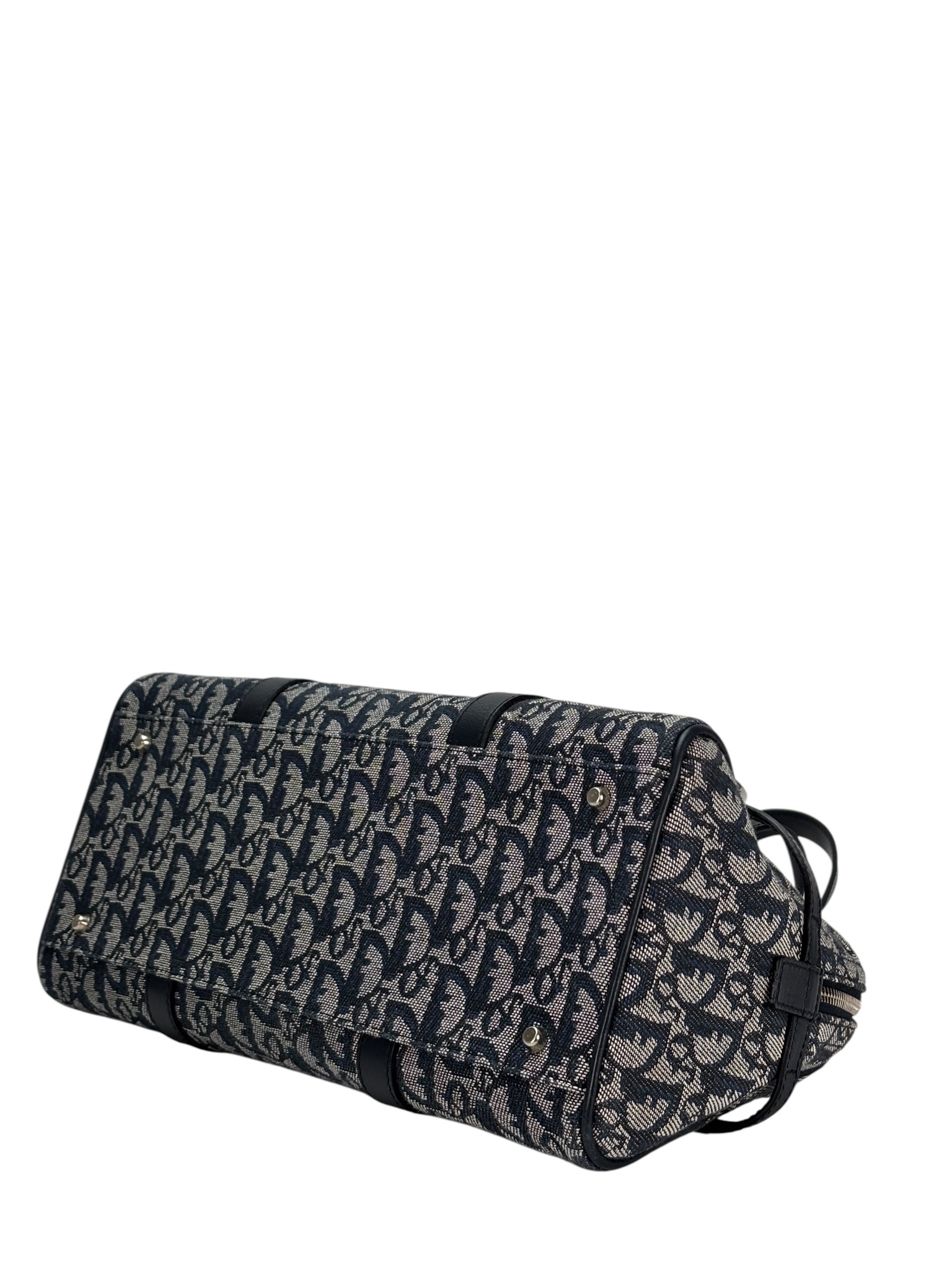 CHRISTIAN DIOR - Black Canvas Leather Trotter Logo Handbag Sliver Hardware