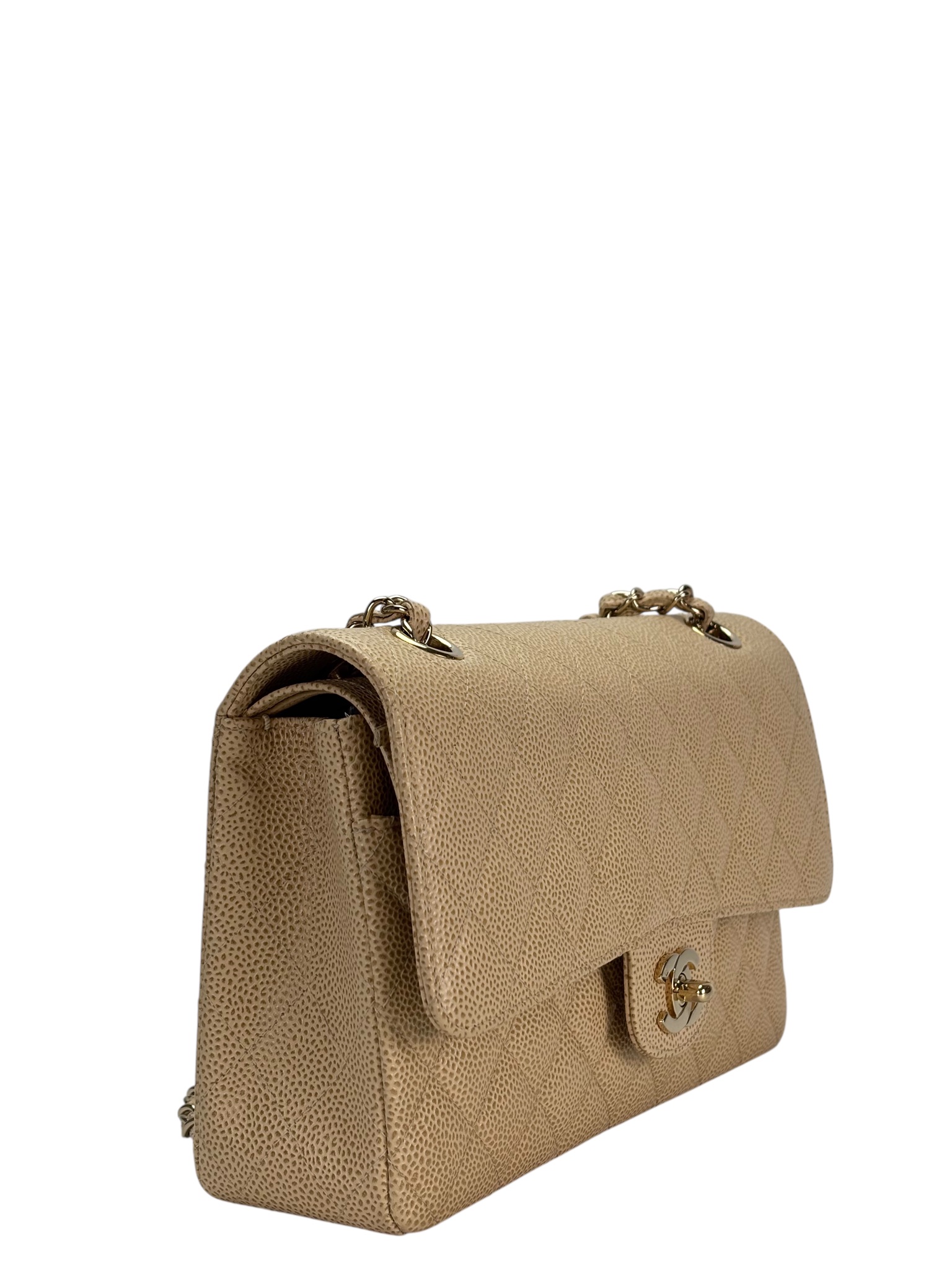 CHANEL - Medium Classic Double Flap Bag Beige Caviar Gold Hardware (CF25) 