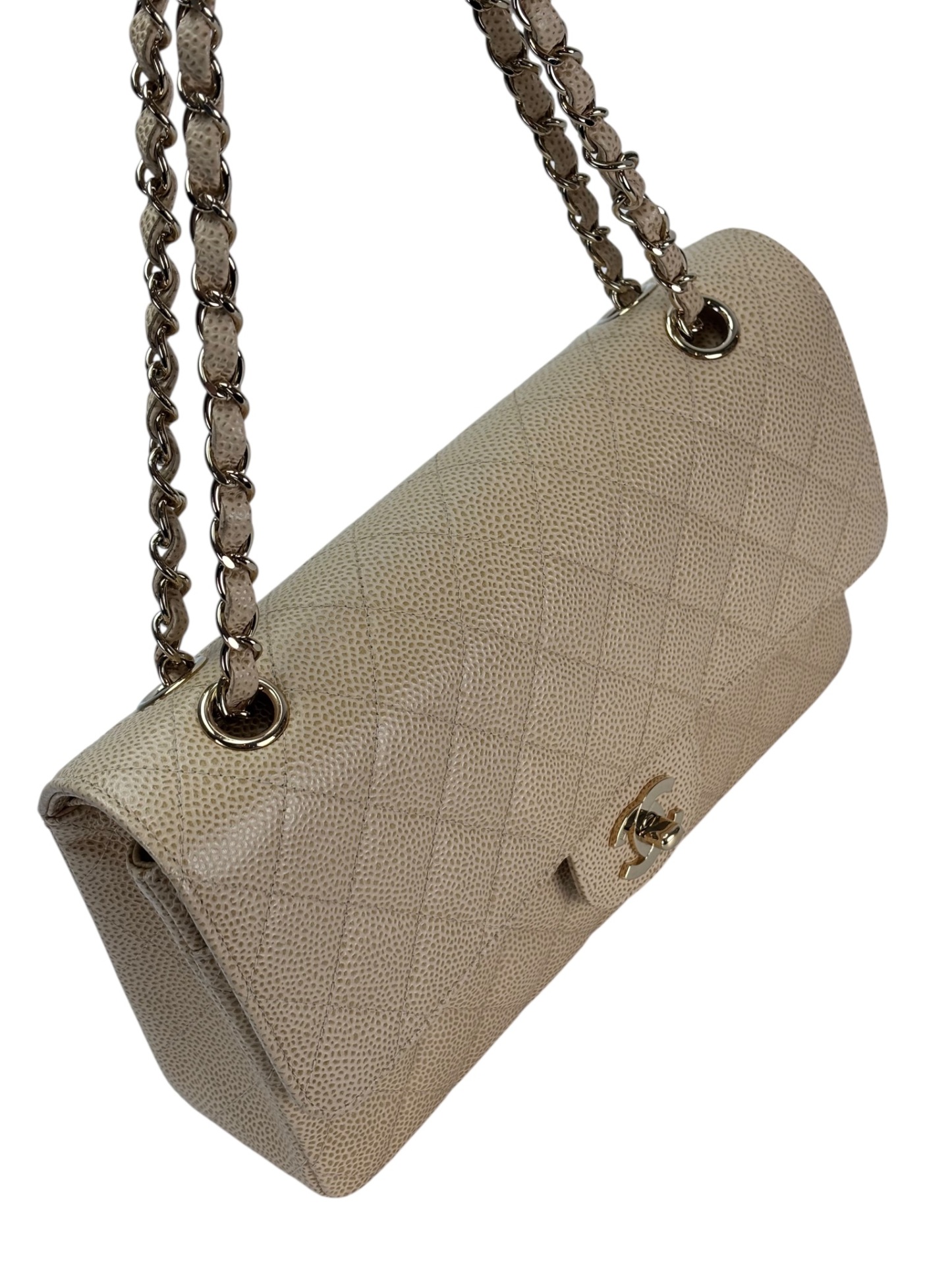 CHANEL - Medium Classic Double Flap Bag Beige Caviar Gold Hardware (CF25) 