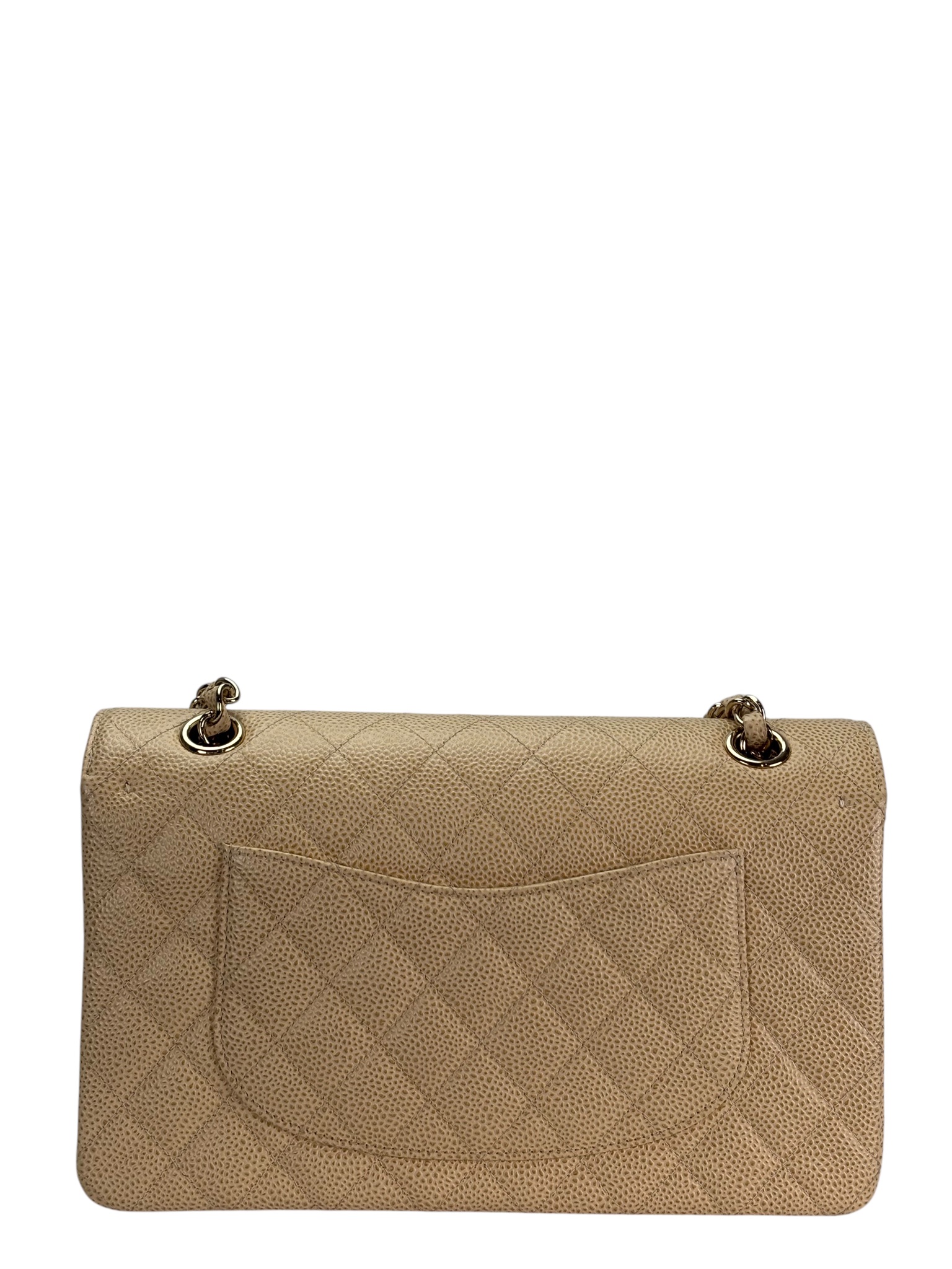 CHANEL - Medium Classic Double Flap Bag Beige Caviar Gold Hardware (CF25) 