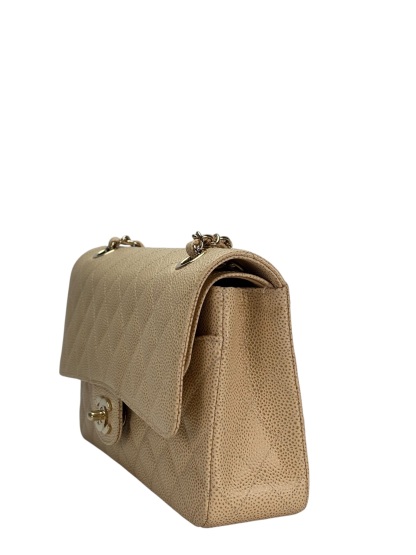 CHANEL - Medium Classic Double Flap Bag Beige Caviar Gold Hardware (CF25) 