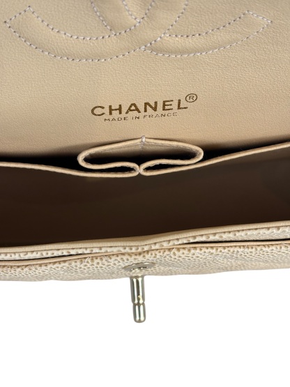CHANEL - Medium Classic Double Flap Bag Beige Caviar Gold Hardware (CF25) 