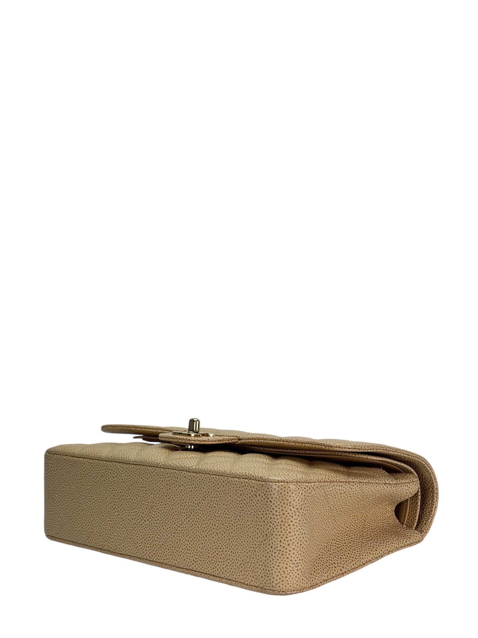 CHANEL - Medium Classic Double Flap Bag Beige Caviar Gold Hardware (CF25) 