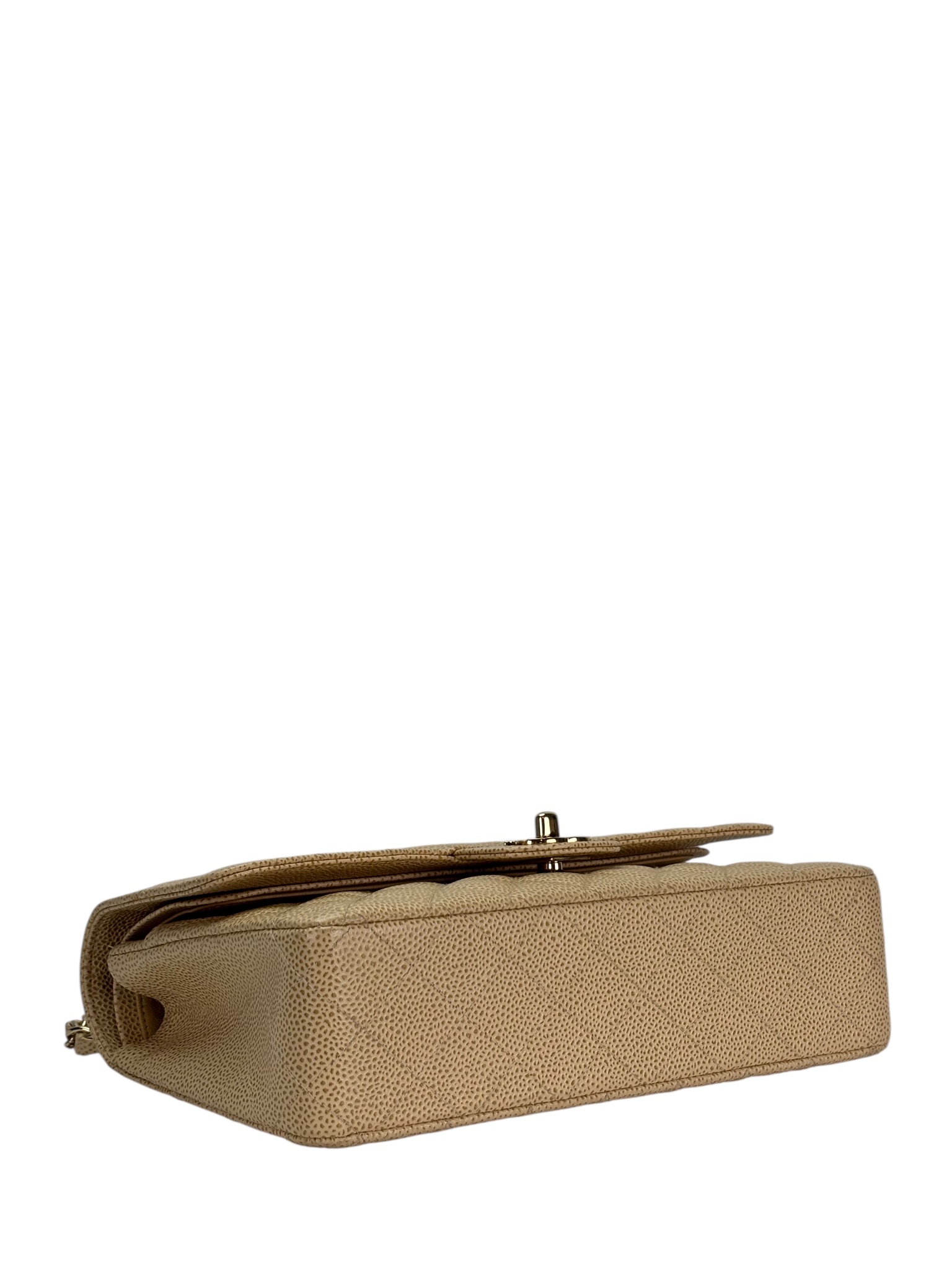 CHANEL - Medium Classic Double Flap Bag Beige Caviar Gold Hardware (CF25) 