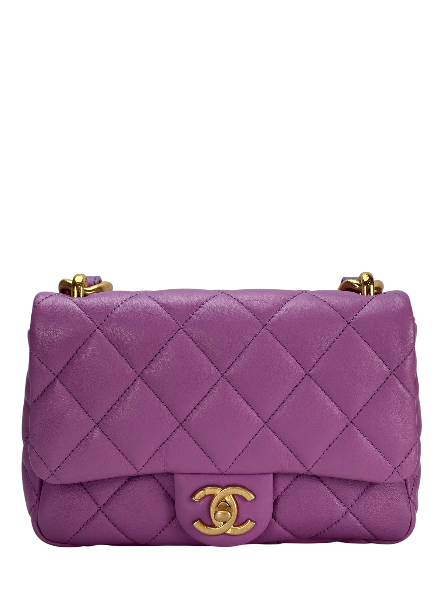 CHANEL - Purple Lambskin Matelasse Flap Shoulder Bag