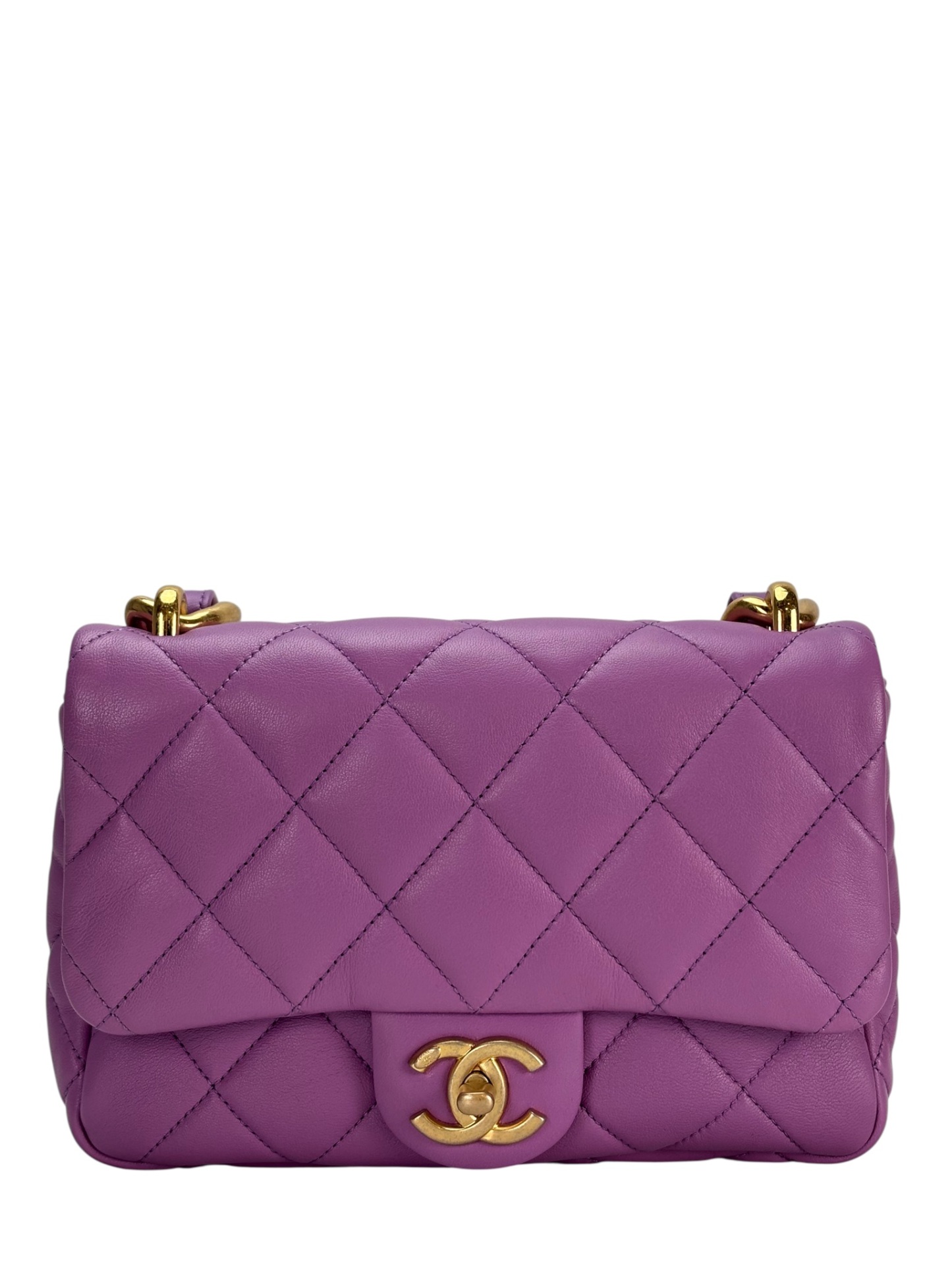 CHANEL - Purple Lambskin Matelasse Flap Shoulder Bag