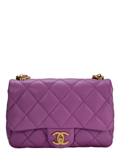 CHANEL - Purple Lambskin Matelasse Flap Shoulder Bag