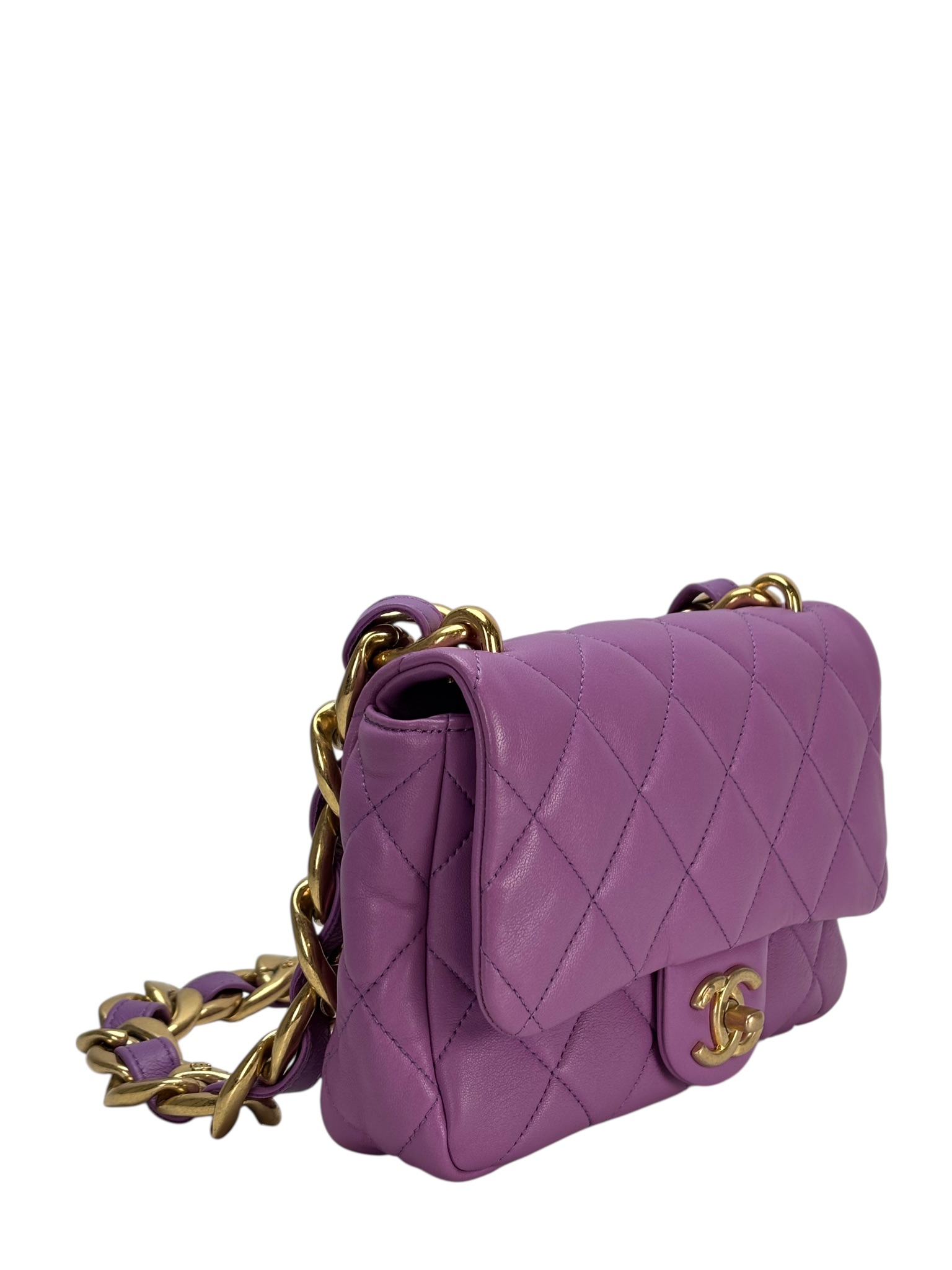 CHANEL - Purple Lambskin Matelasse Flap Shoulder Bag