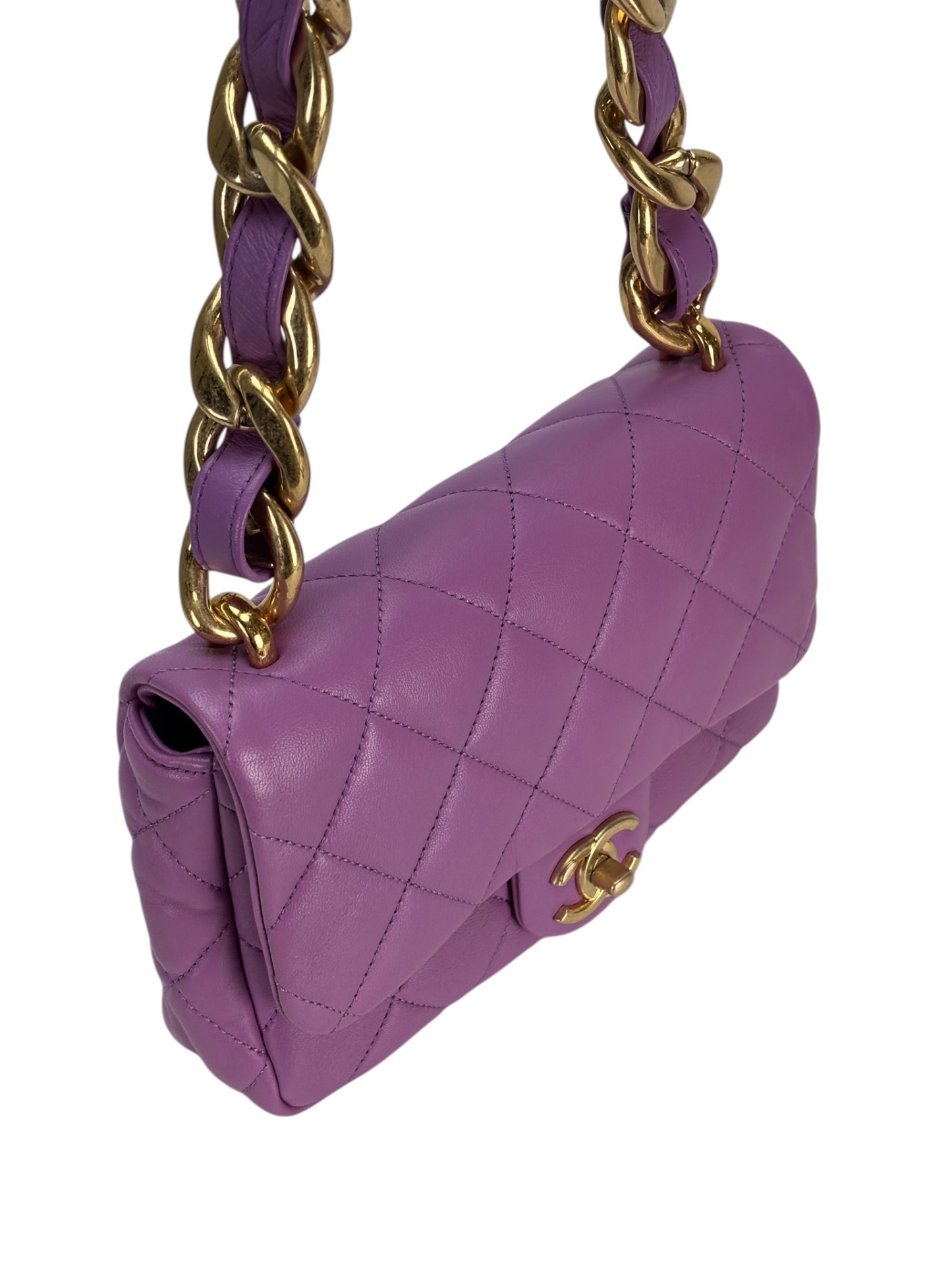 CHANEL - Purple Lambskin Matelasse Flap Shoulder Bag