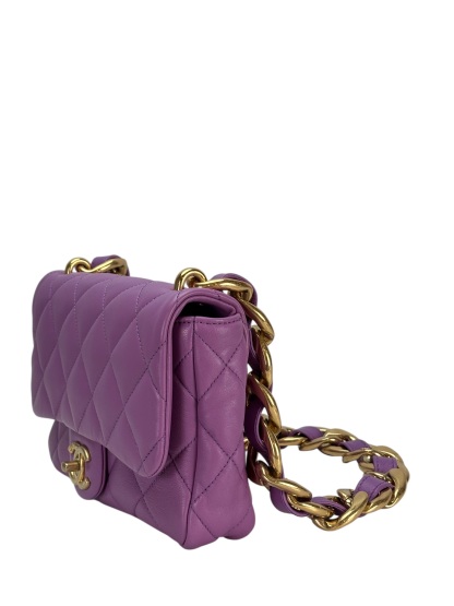CHANEL - Purple Lambskin Matelasse Flap Shoulder Bag