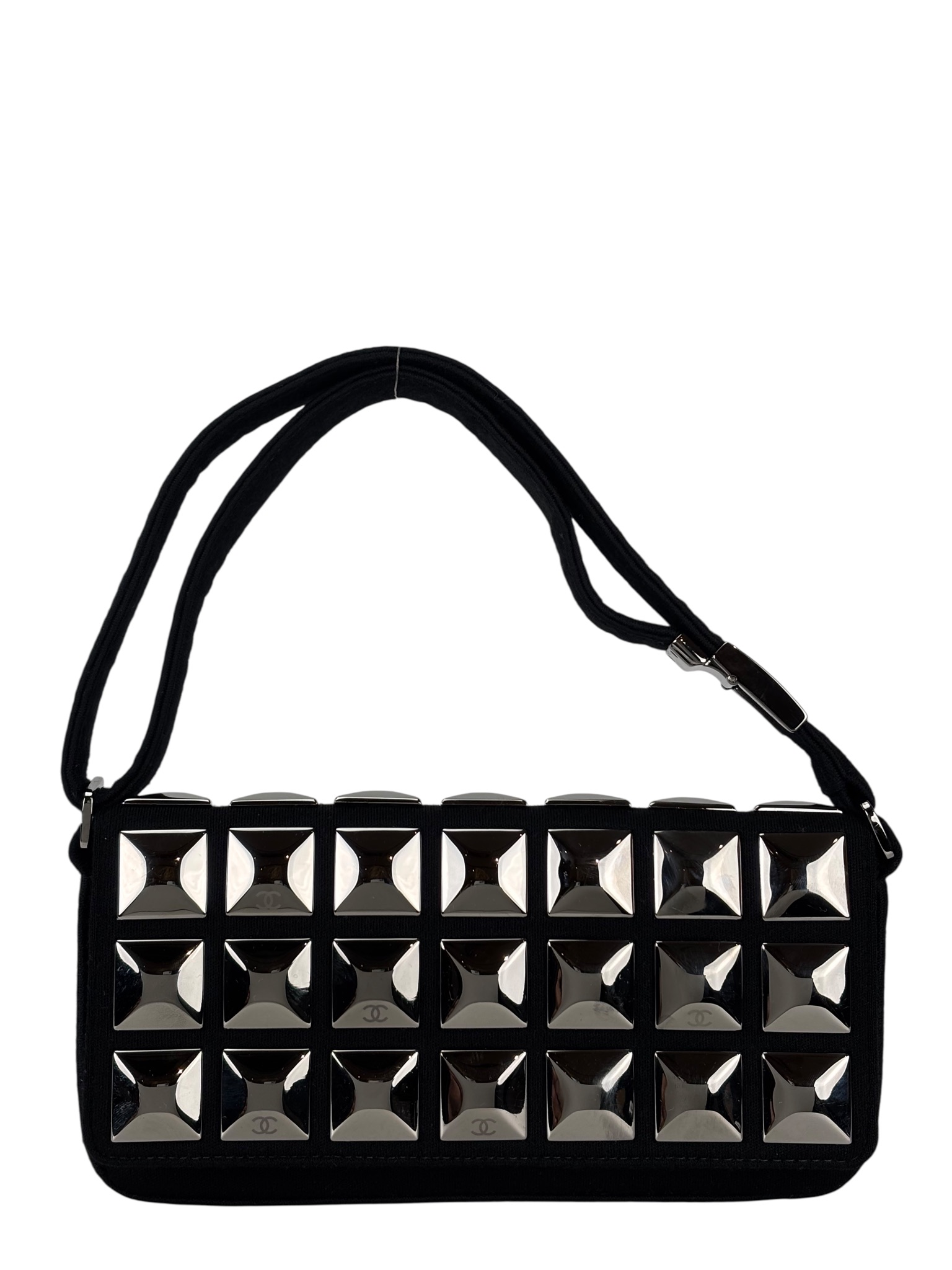 CHANEL - Black Cotton Chocolate Bar Shoulder Bag 