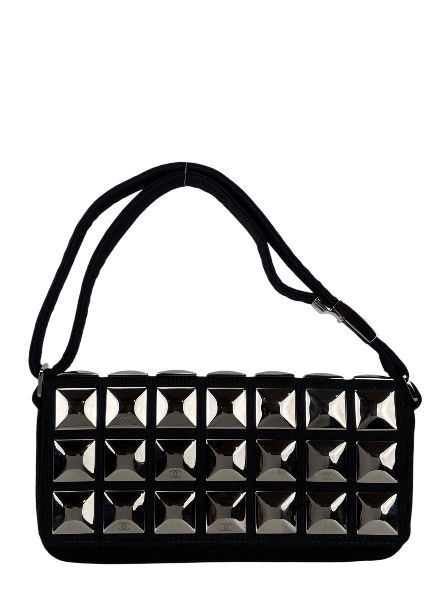 CHANEL - Black Cotton Chocolate Bar Shoulder Bag 