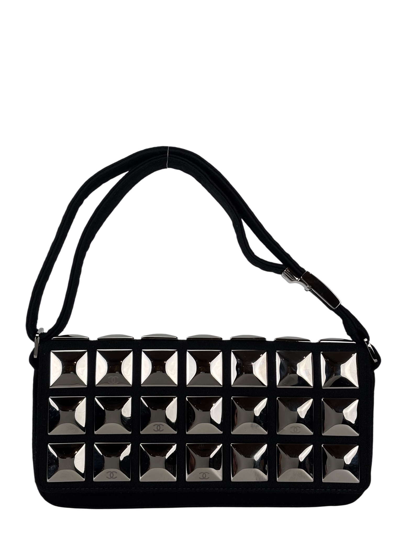 CHANEL - Black Cotton Chocolate Bar Shoulder Bag 