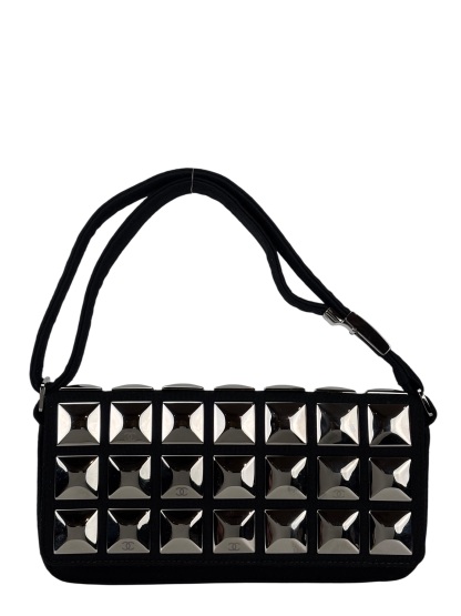 CHANEL - Black Cotton Chocolate Bar Shoulder Bag 