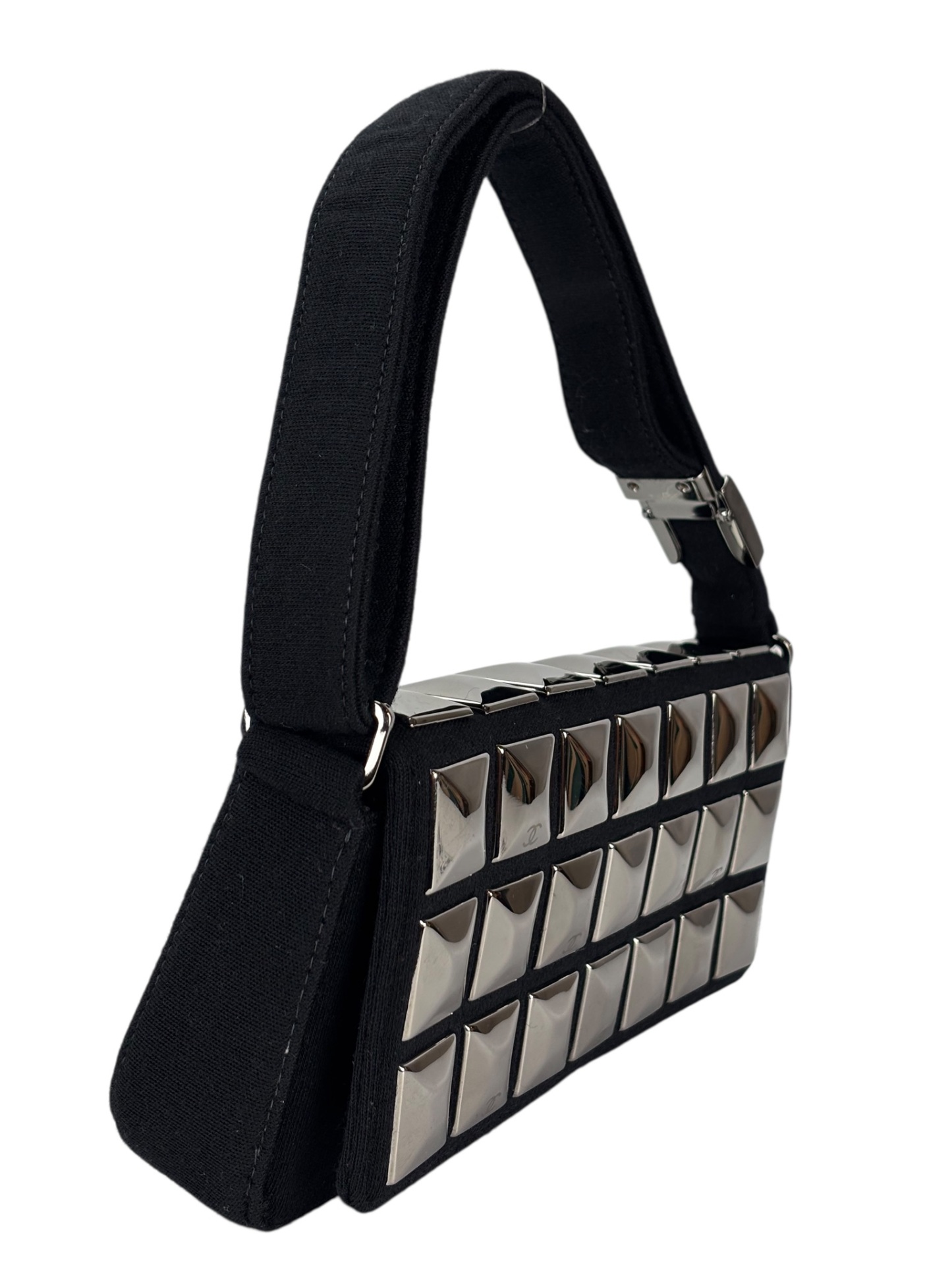 CHANEL - Black Cotton Chocolate Bar Shoulder Bag 