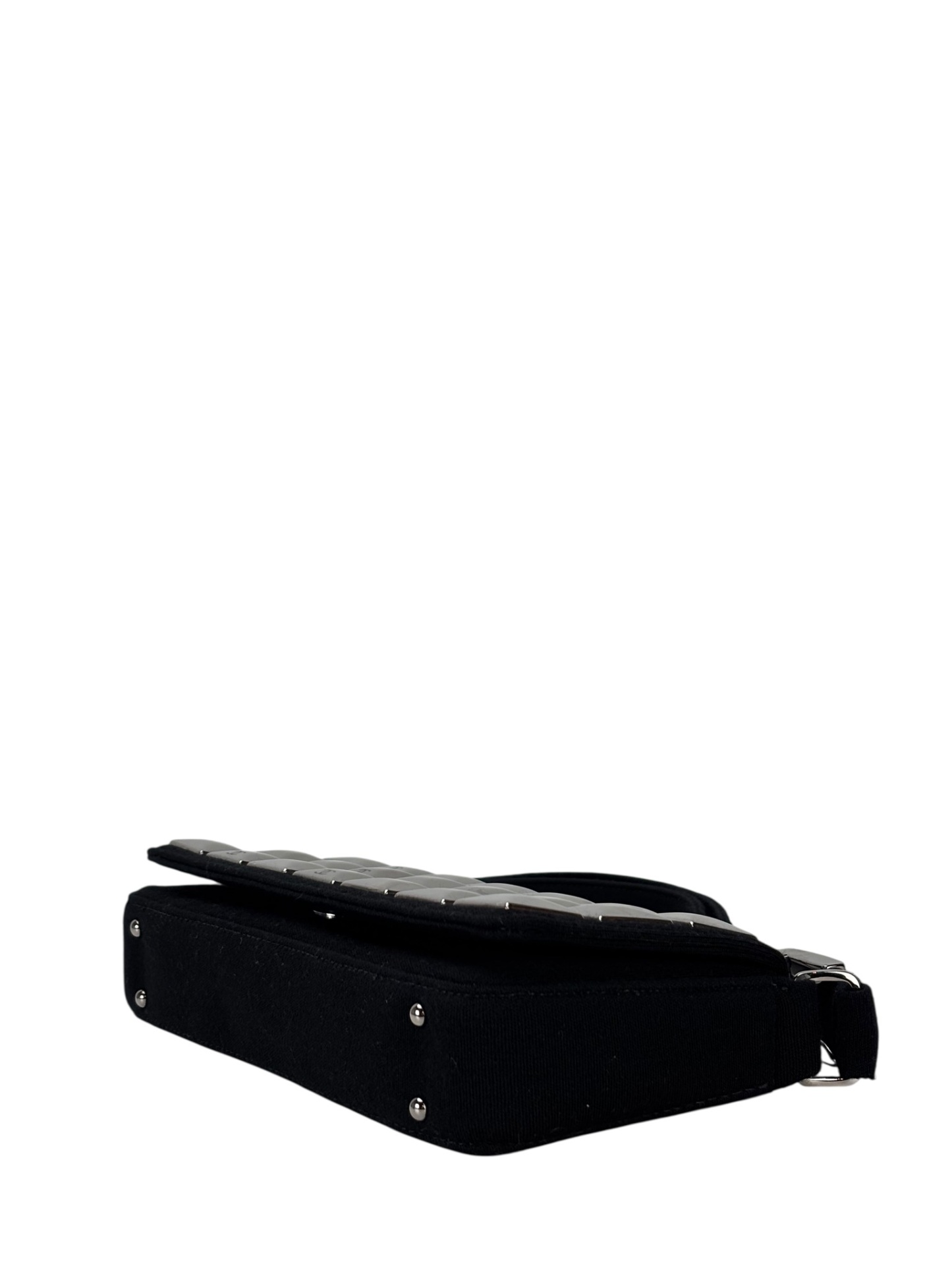 CHANEL - Black Cotton Chocolate Bar Shoulder Bag 