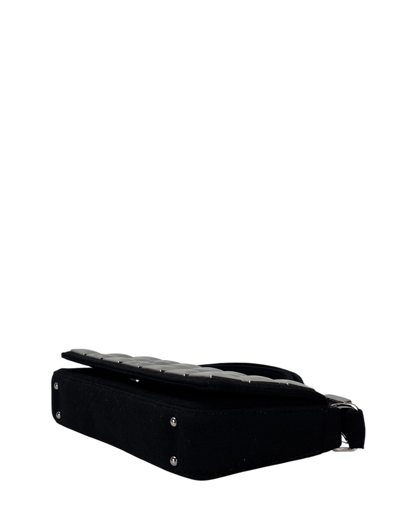 CHANEL - Black Cotton Chocolate Bar Shoulder Bag 