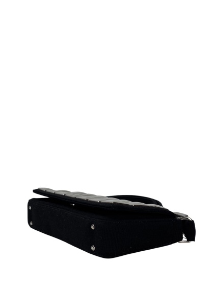 CHANEL - Black Cotton Chocolate Bar Shoulder Bag 