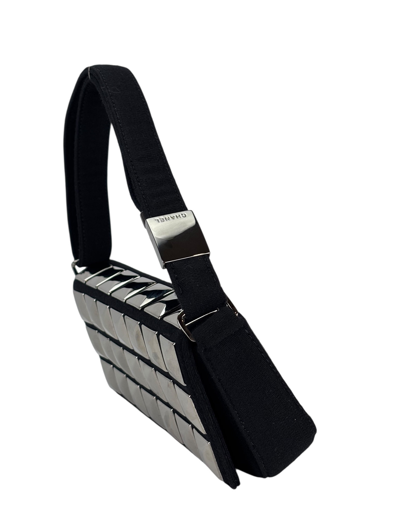 CHANEL - Black Cotton Chocolate Bar Shoulder Bag 