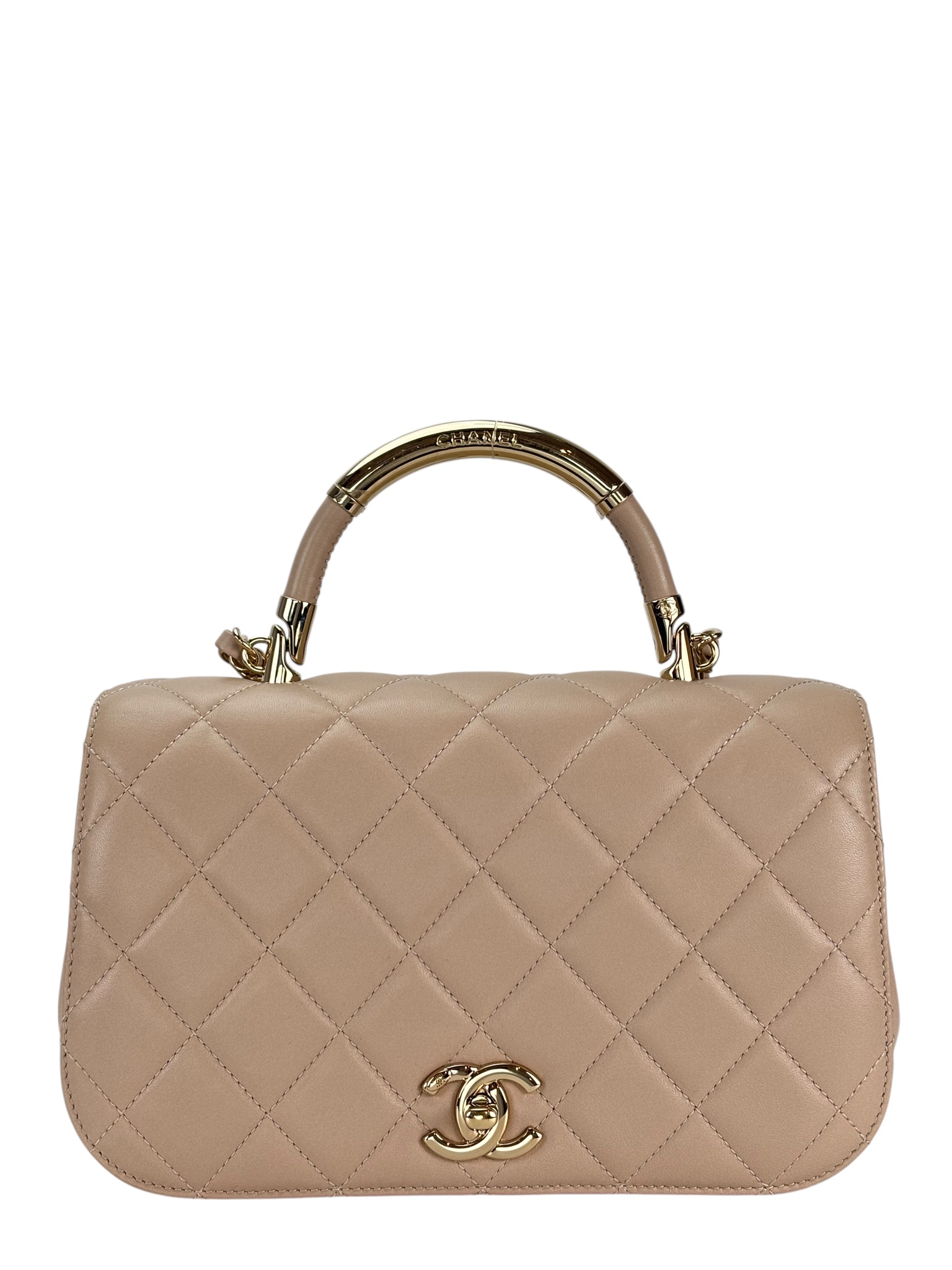 CHANEL - Nude Lambskin Coco Handle Chain Bag