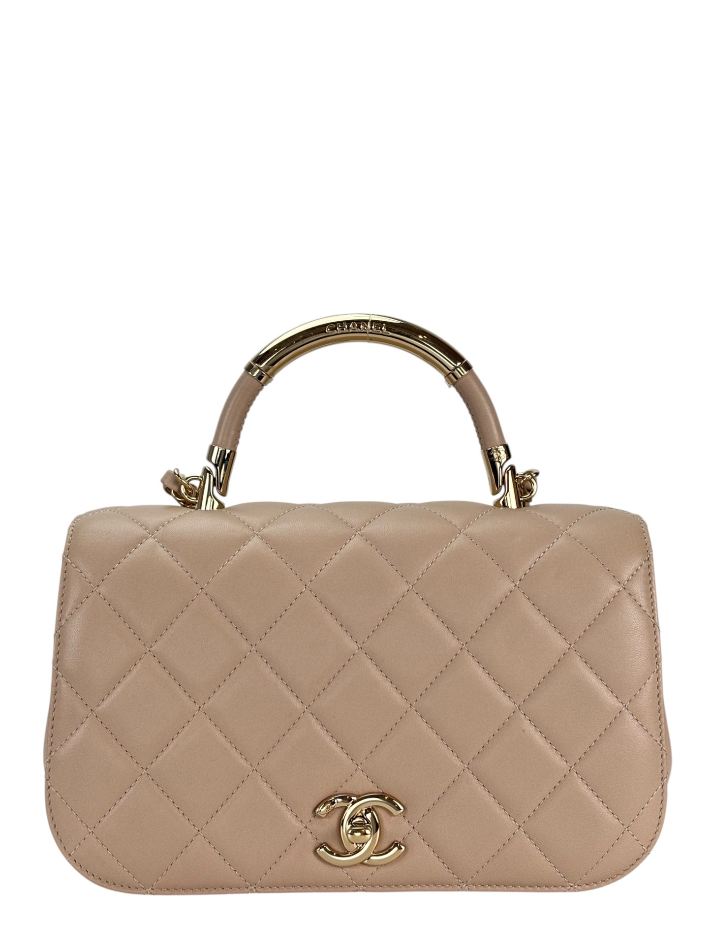 CHANEL - Nude Lambskin Coco Handle Chain Bag