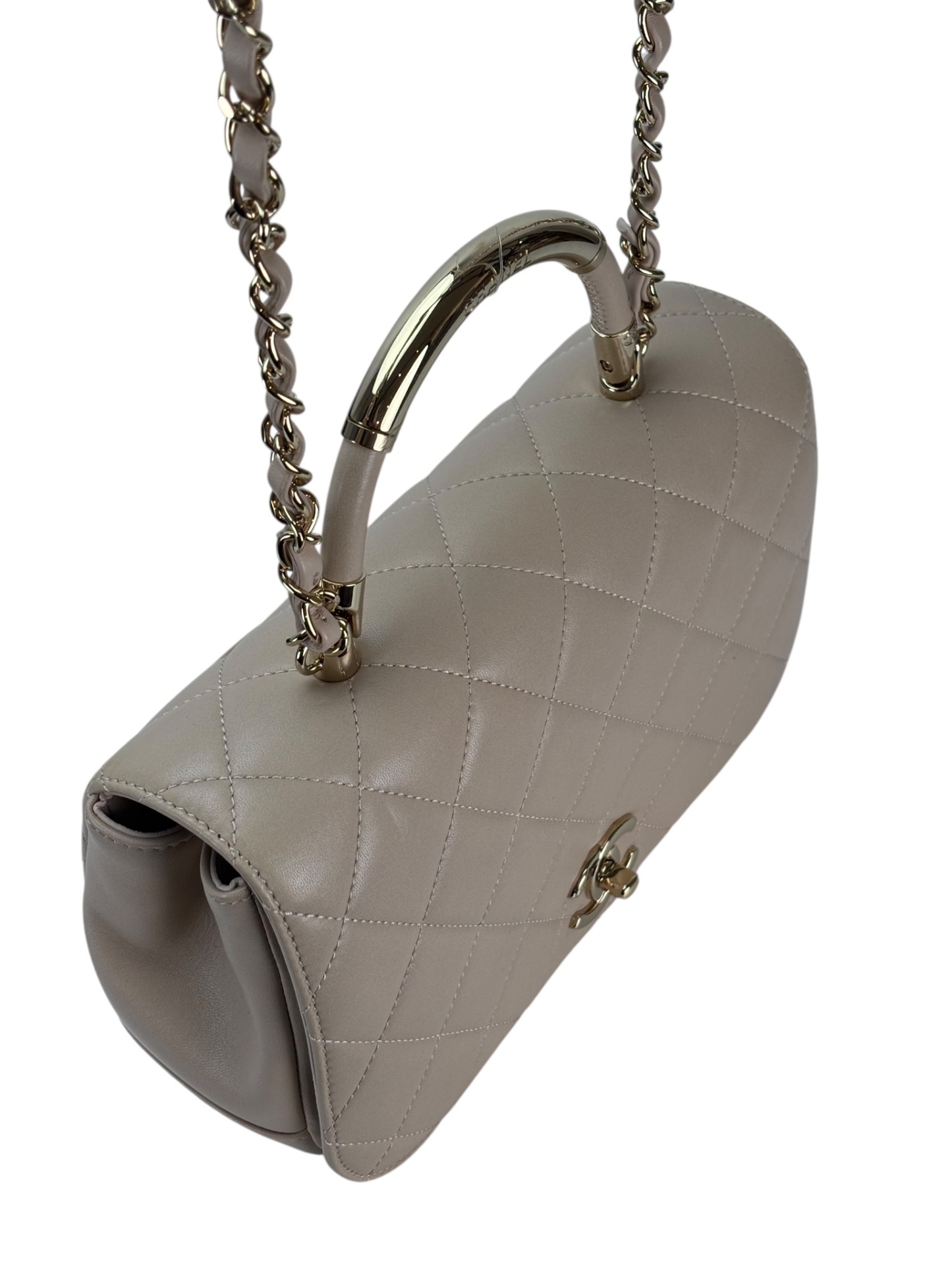 CHANEL - Nude Lambskin Coco Handle Chain Bag