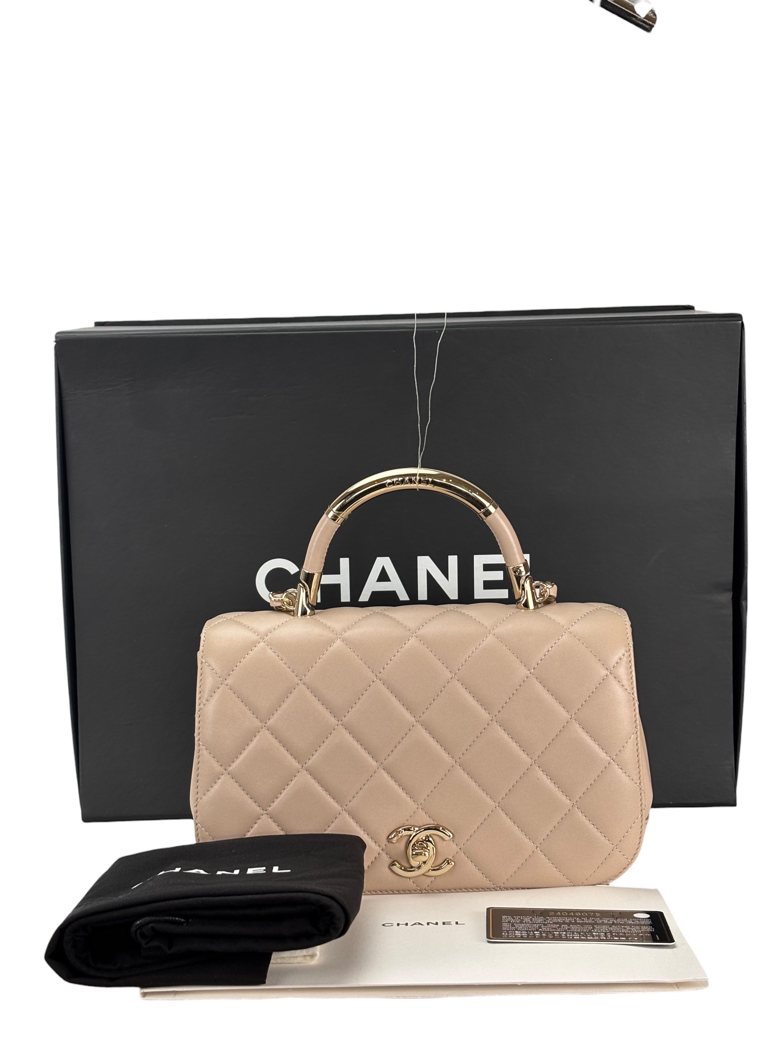 CHANEL - Nude Lambskin Coco Handle Chain Bag