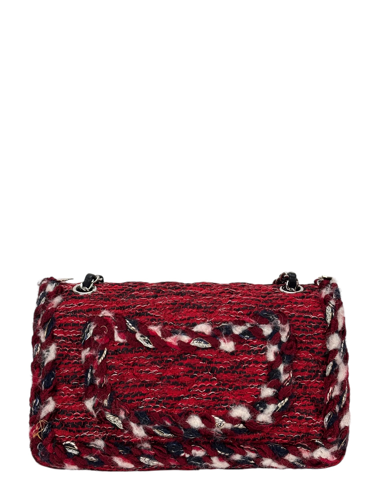 CHANEL - Medium Classic Double Flap Bag Red Tweed Sliver Hardware (CF25)