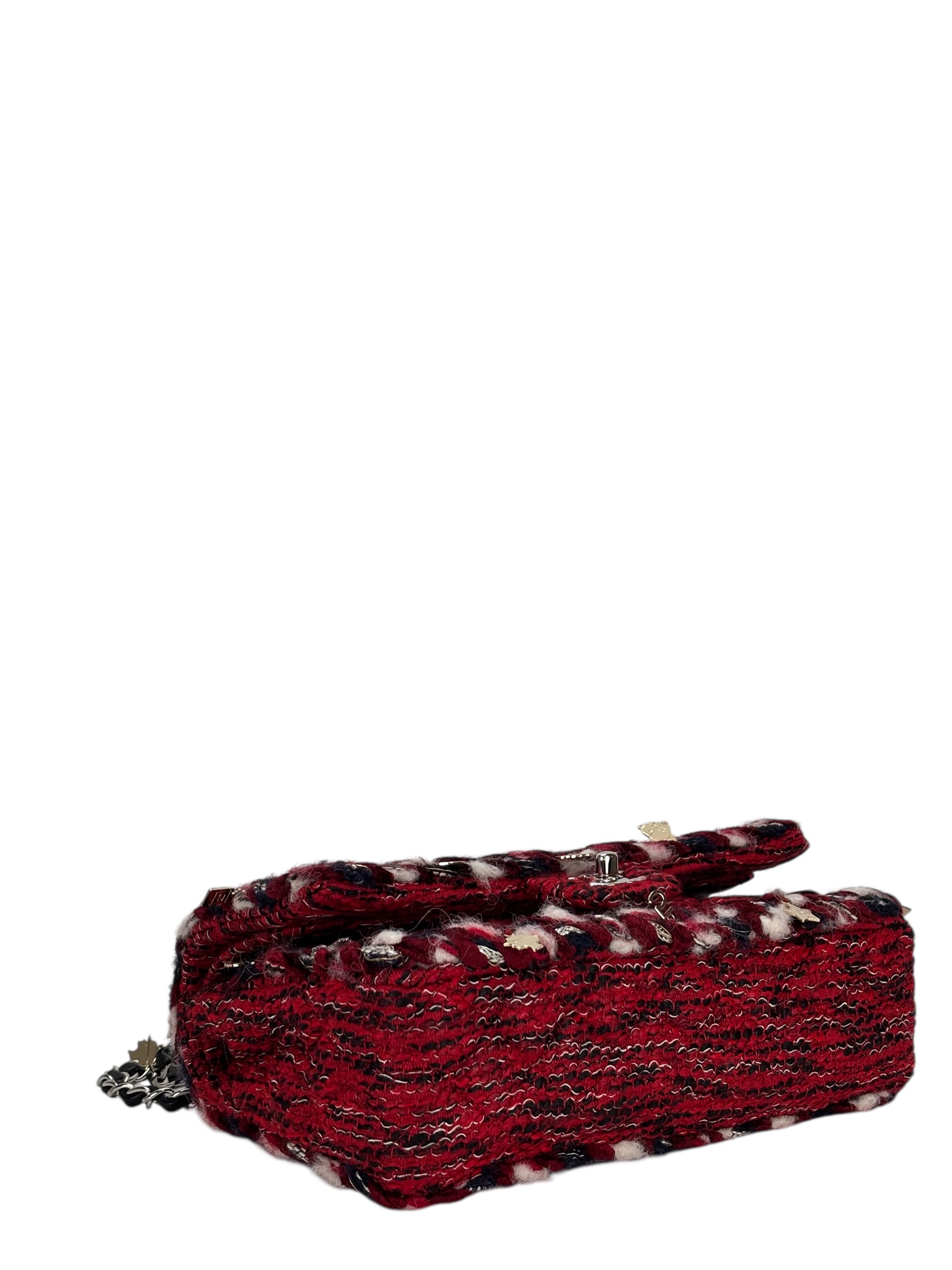 CHANEL - Medium Classic Double Flap Bag Red Tweed Sliver Hardware (CF25)
