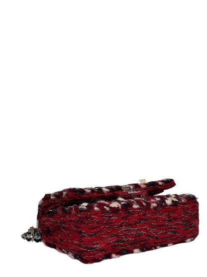 CHANEL - Medium Classic Double Flap Bag Red Tweed Sliver Hardware (CF25)