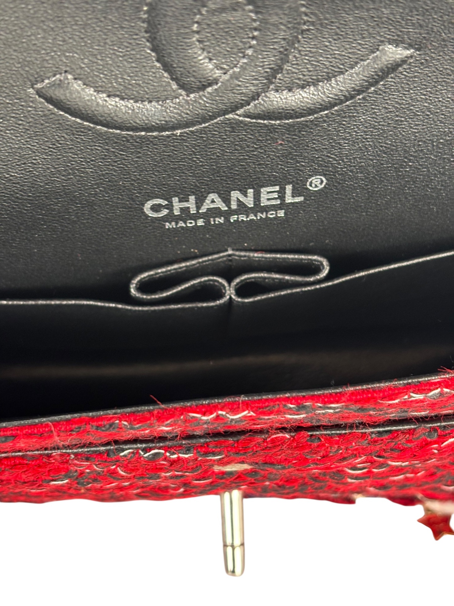 CHANEL - Medium Classic Double Flap Bag Red Tweed Sliver Hardware (CF25)