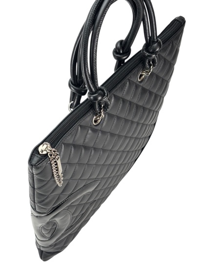 CHANEL - Black Calfskin Coco Mark Flat Shopper Shoulder Bag