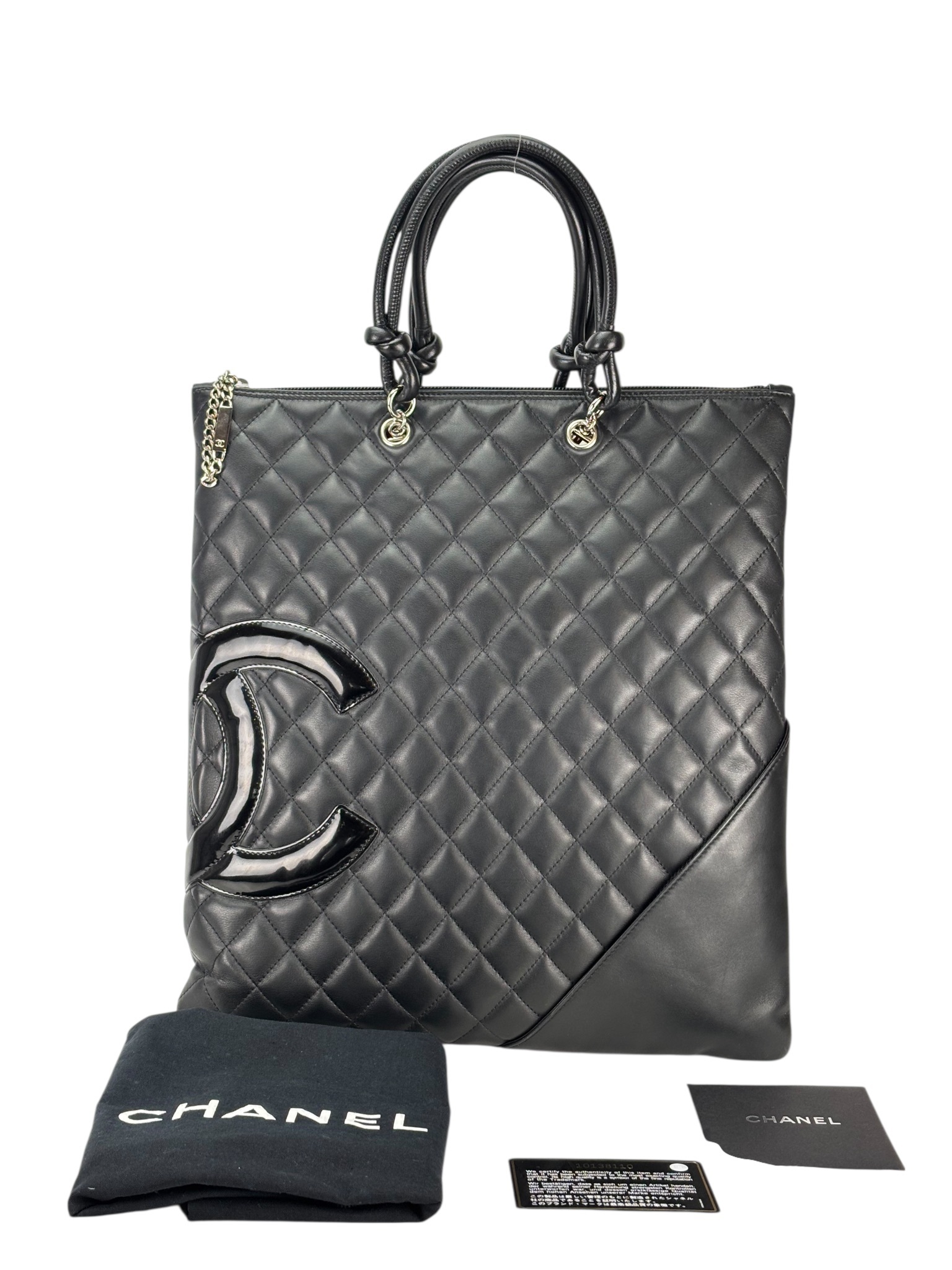 CHANEL - Black Calfskin Coco Mark Flat Shopper Shoulder Bag