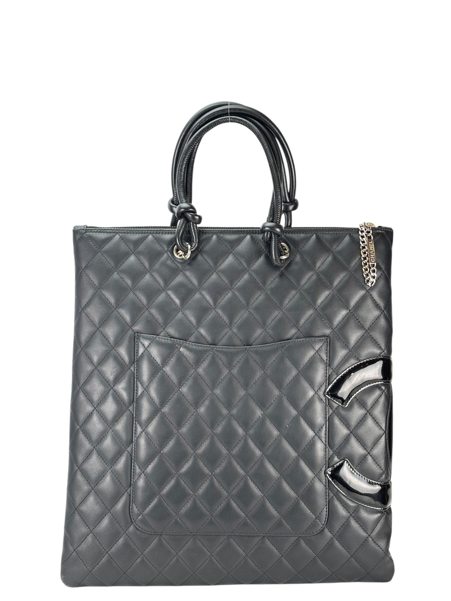 CHANEL - Black Calfskin Coco Mark Flat Shopper Shoulder Bag