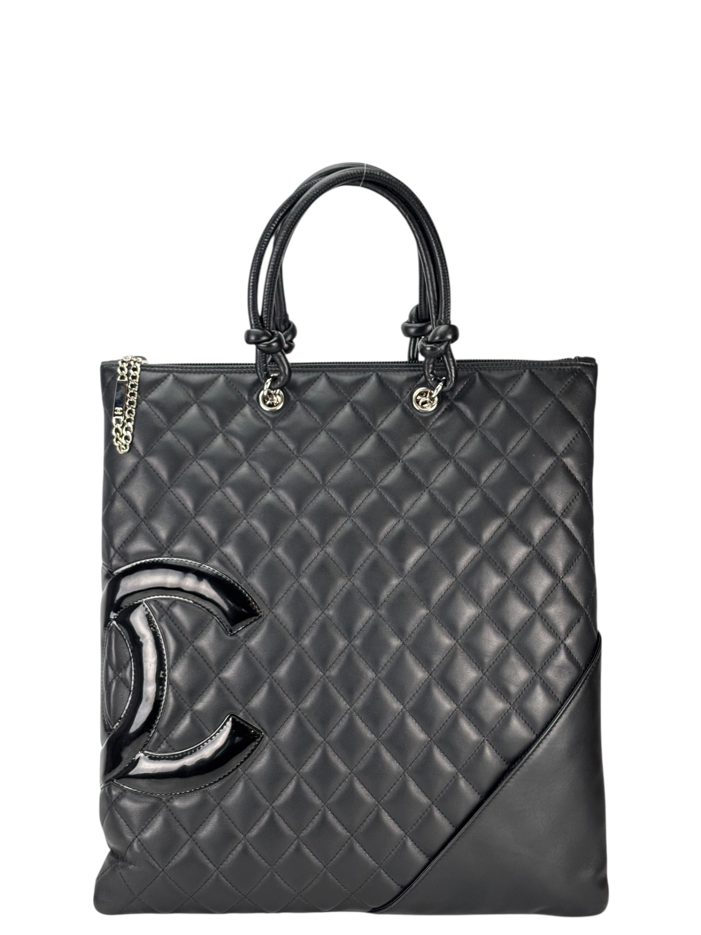 CHANEL - Black Calfskin Coco Mark Flat Shopper Shoulder Bag