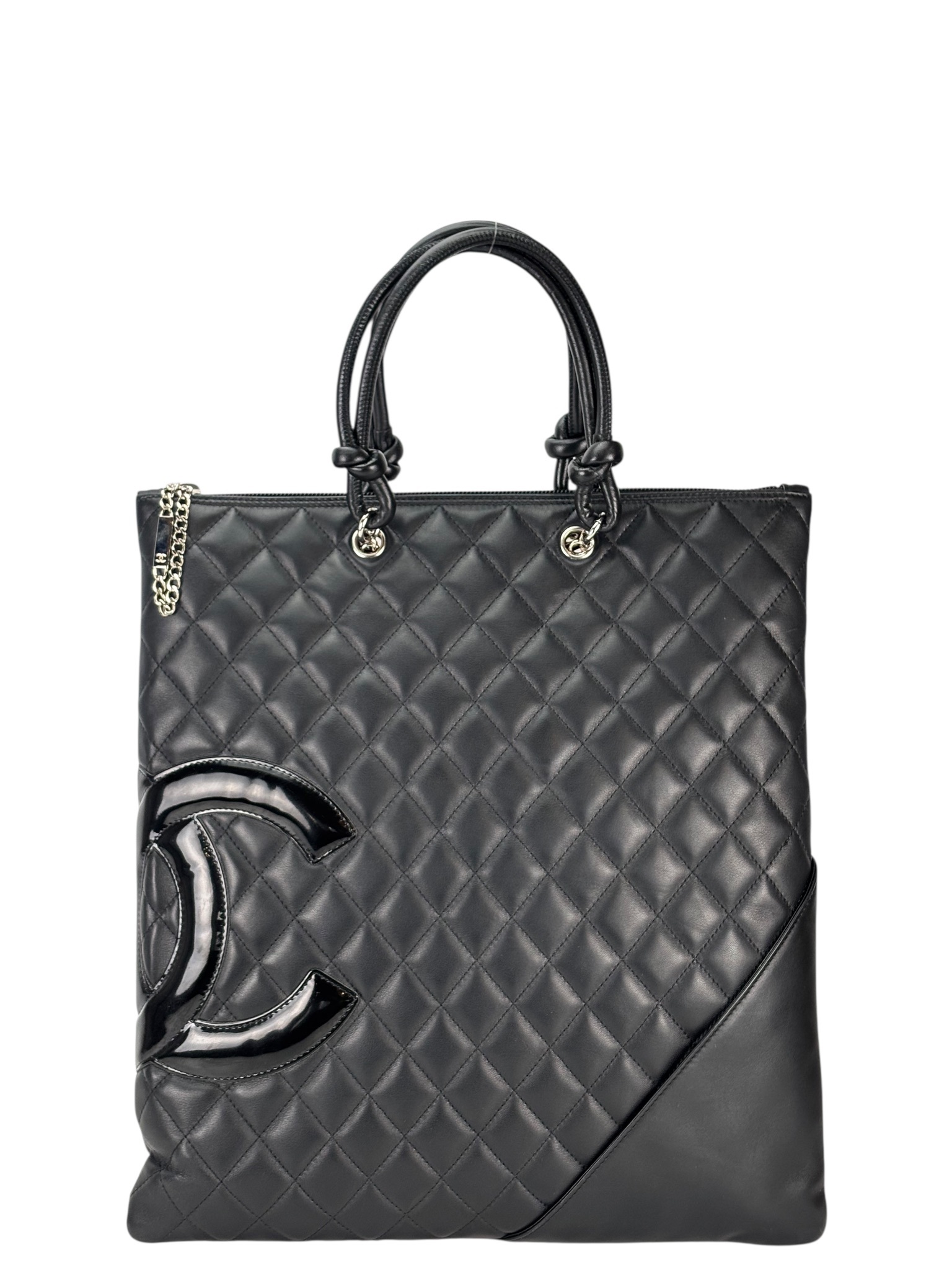 CHANEL - Black Calfskin Coco Mark Flat Shopper Shoulder Bag