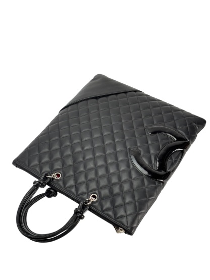 CHANEL - Black Calfskin Coco Mark Flat Shopper Shoulder Bag