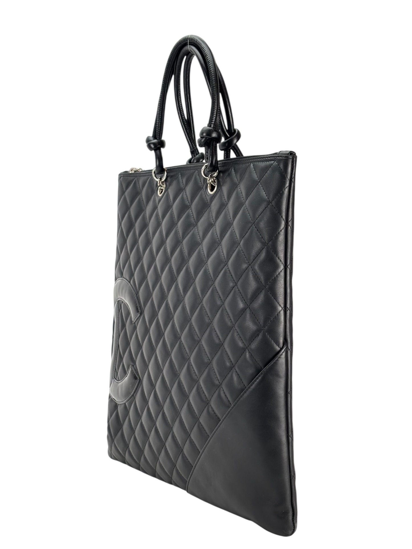 CHANEL - Black Calfskin Coco Mark Flat Shopper Shoulder Bag