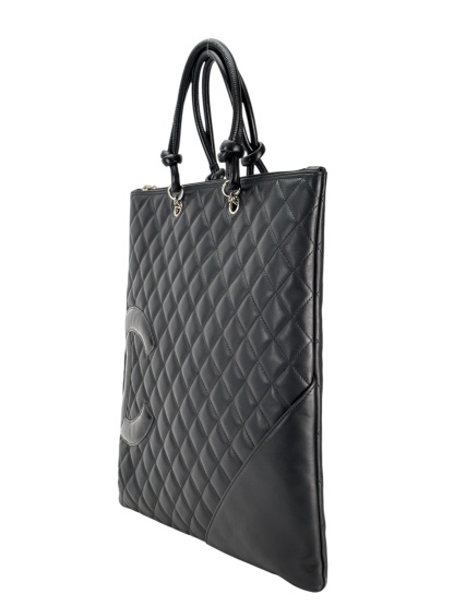 CHANEL - Black Calfskin Coco Mark Flat Shopper Shoulder Bag