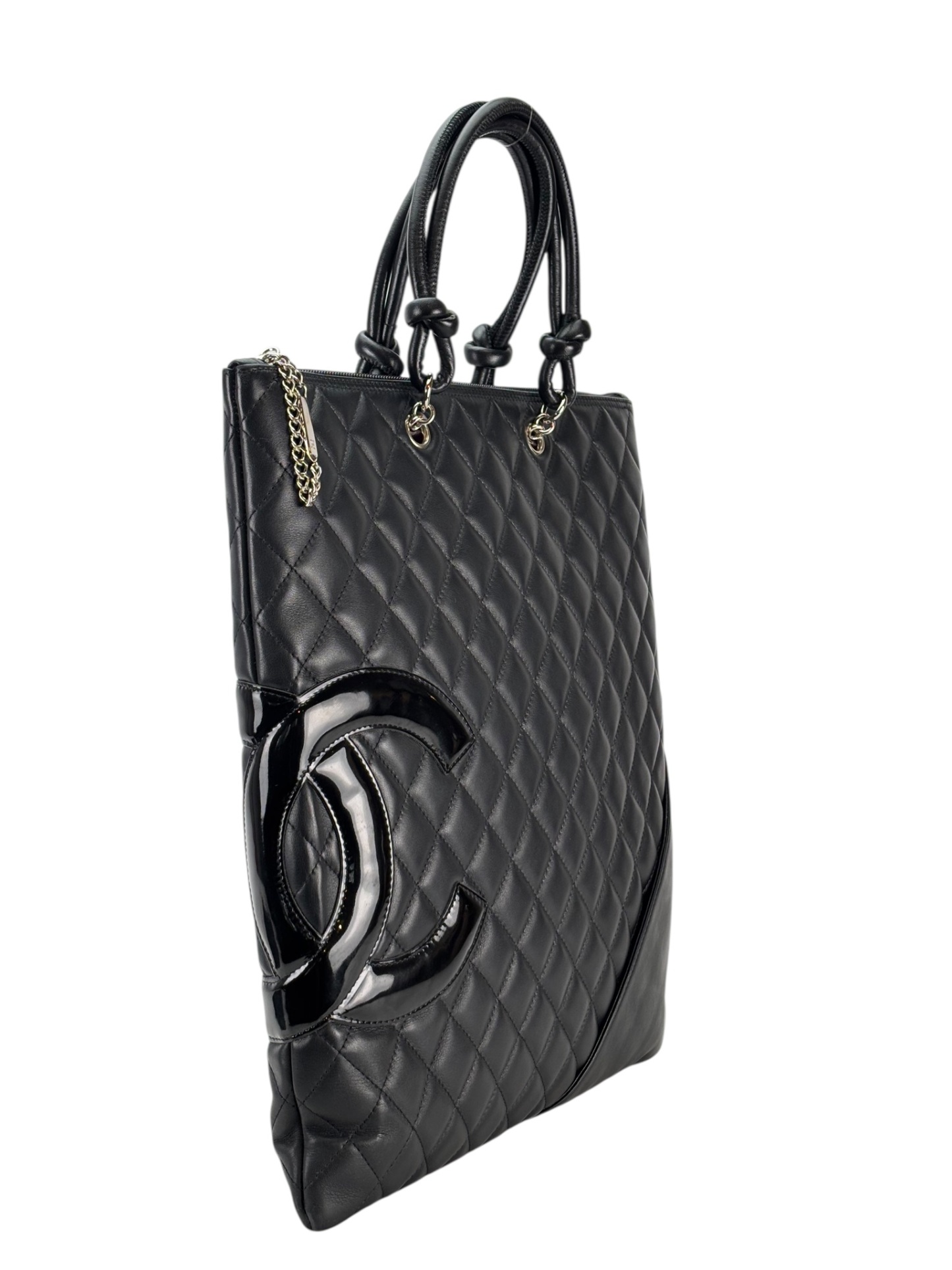 CHANEL - Black Calfskin Coco Mark Flat Shopper Shoulder Bag